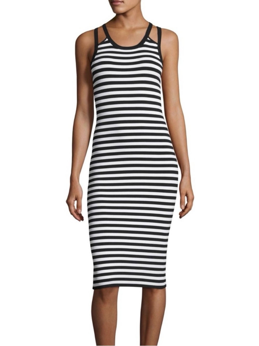 MICHAEL Michael Kors Sleeveless Navy and White Stripe Midi Dress